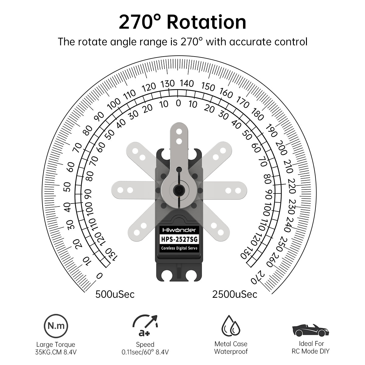 Hiwonder HPS-3527SG High-Speed Coreless Servo 35KG High Torque, Stainless Steel Gear, Waterproof, Suitable for Robot DIY and RC Cars, with 270° Controllable Angle Hiwonder HPS-3527SG High-Speed Coreless Servo 35KG High Torque, Stainless Steel Gear, Waterproof, Suitable for Robot DIY and RC Cars, with 270° Controllable Angle